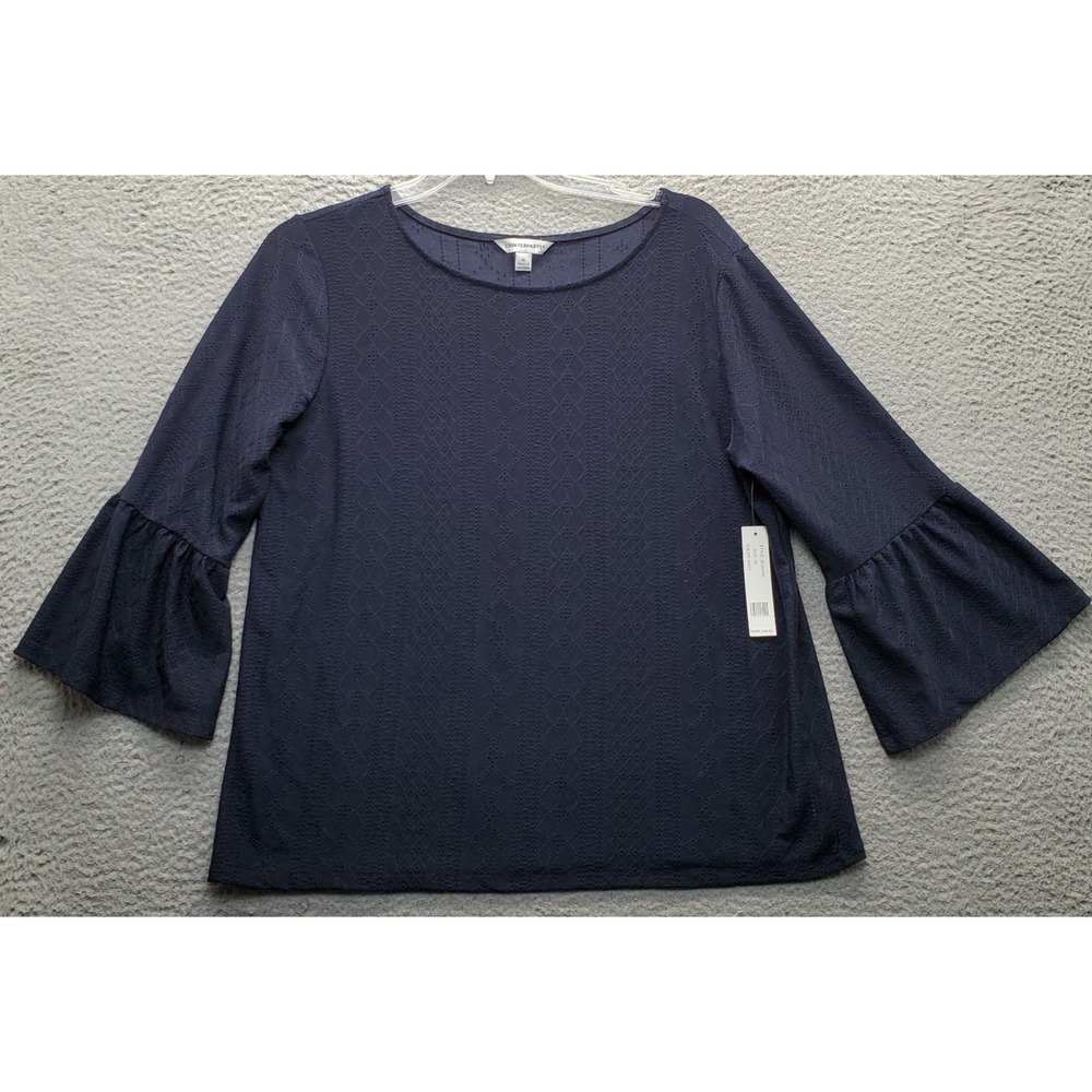Counterparts Blouse Top Womens XL Navy Textured Bell Sleeve Stretch 931841HA